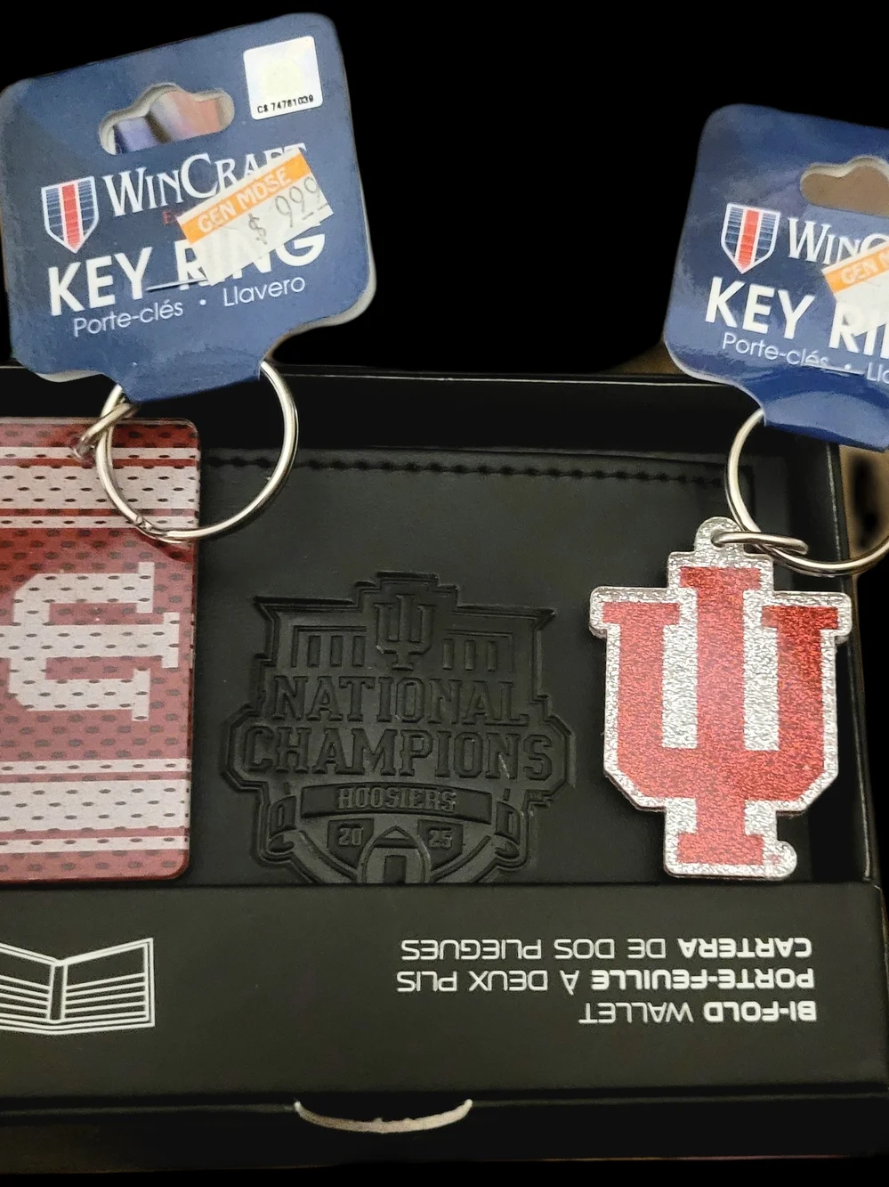Black Wallet With Championship Logo And Hoosiers Glitter Key Rings
